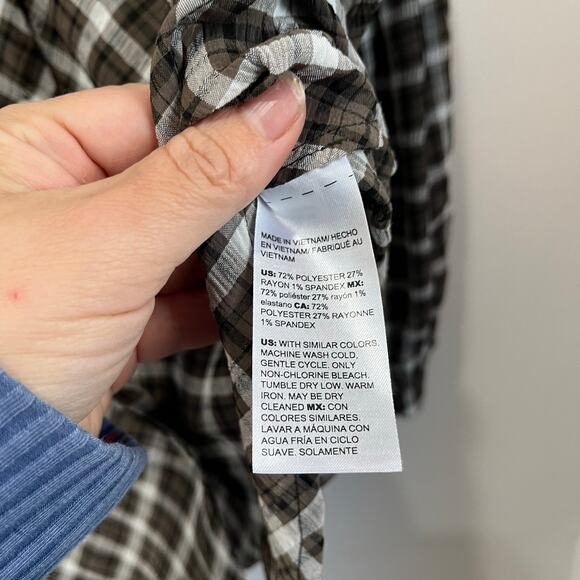 Chico’s Brown Plaid Button Front Peasant Blouse Size 1 US M/8 Boho Fall Casual - Picture 8 of 10